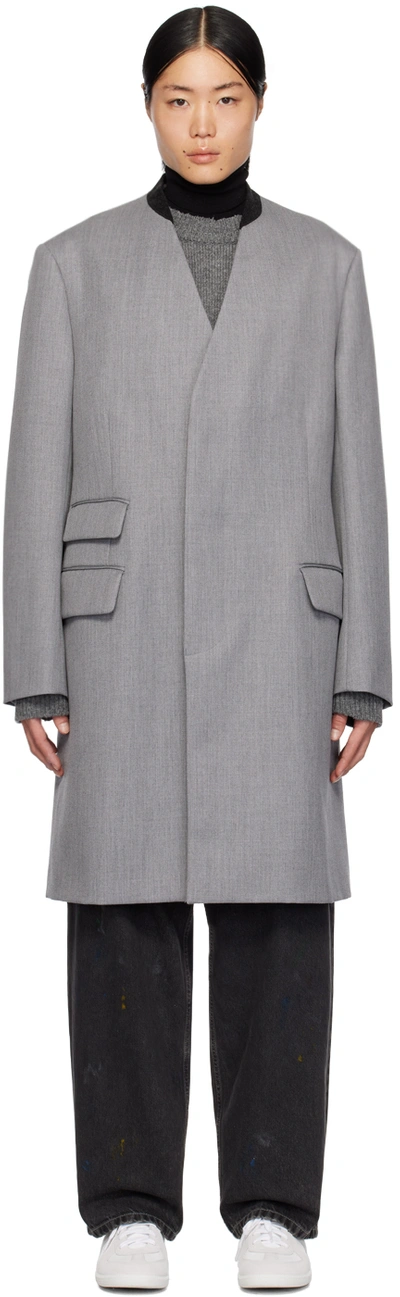 Maison Margiela Gray Collarless Coat In 854m Grey Melange