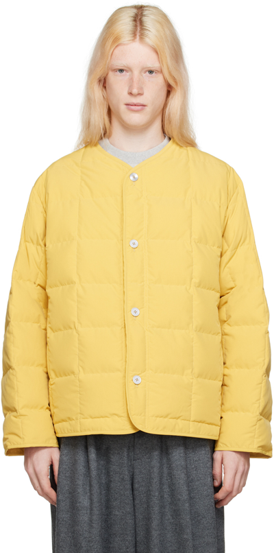 Jil Sander Yellow Collarless Down Jacket In 706 - Olive Gold