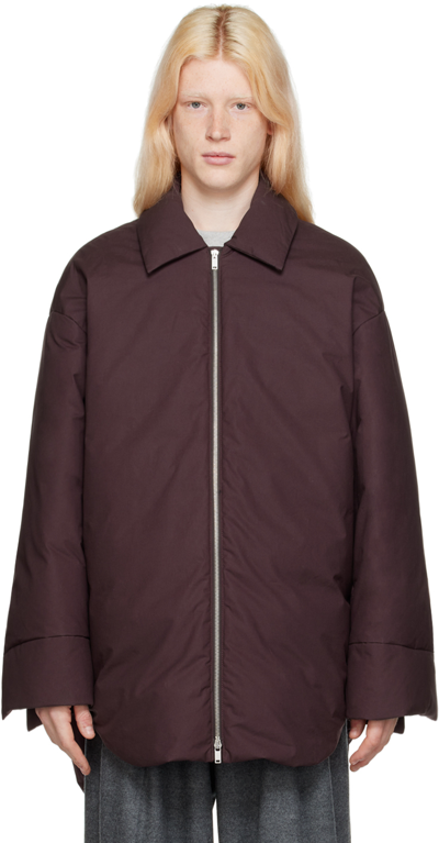 Jil Sander Burgundy Shirt Down Jacket In 603 - Aubergine