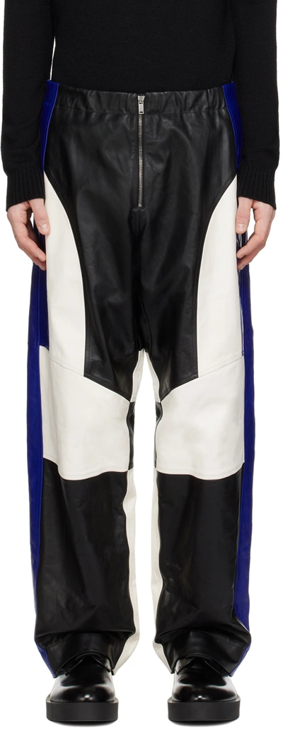 Jil Sander Black & Navy Motocross Leather Pants In Black 001/106/436