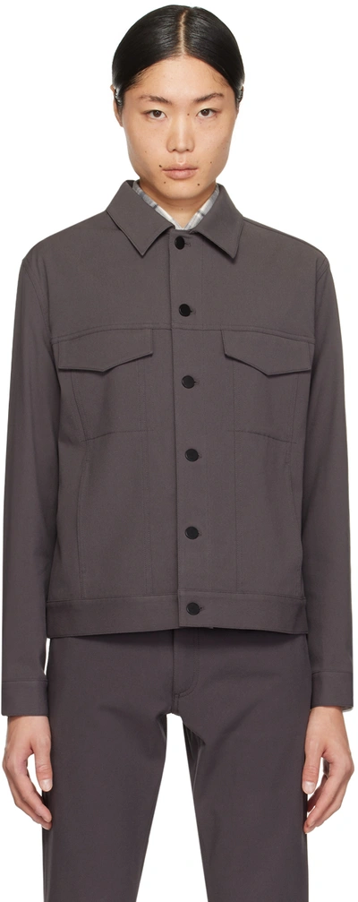 Theory River Stretch Neoteric Twill Trucker Jacket In Dark Gray