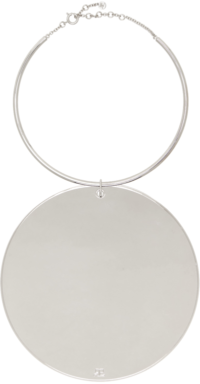 Courrèges Circular-pendant Tube Necklace In Silver,metallic