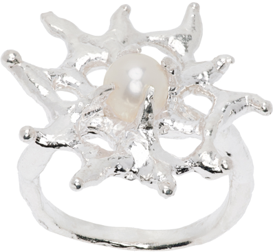 Harlot Hands Silver Floweret Abstract Organic Floral Ring In 925 Sterling Silver