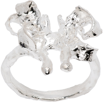 Harlot Hands Silver Fluttered Butterfly Ring In 925 Sterling Silver