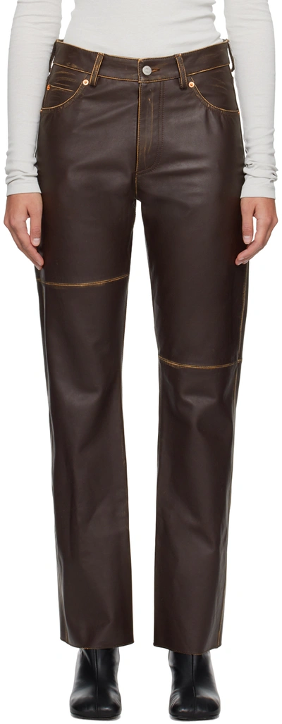 Mm6 Maison Margiela Brown Paneled Leather Pants In 133 Brown