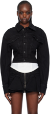 Mugler Cropped Denim Jacket In B1919 Black/black