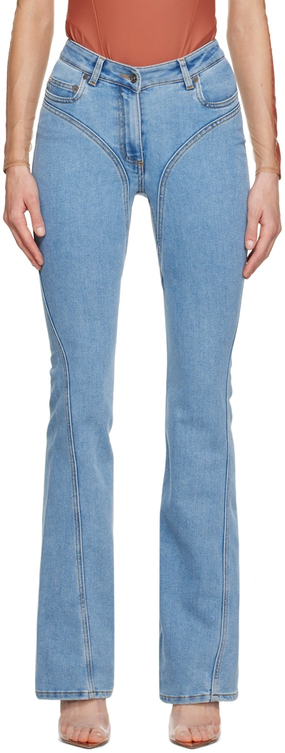 Mugler Mid Rise Denim Straight Jeans In Blue