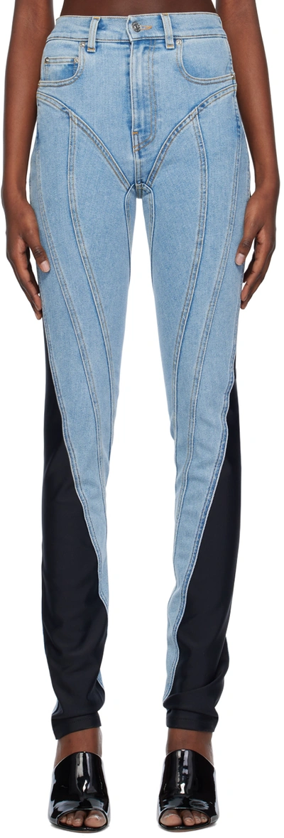 Mugler Spiral Panelled Skinny Jeans In Blue