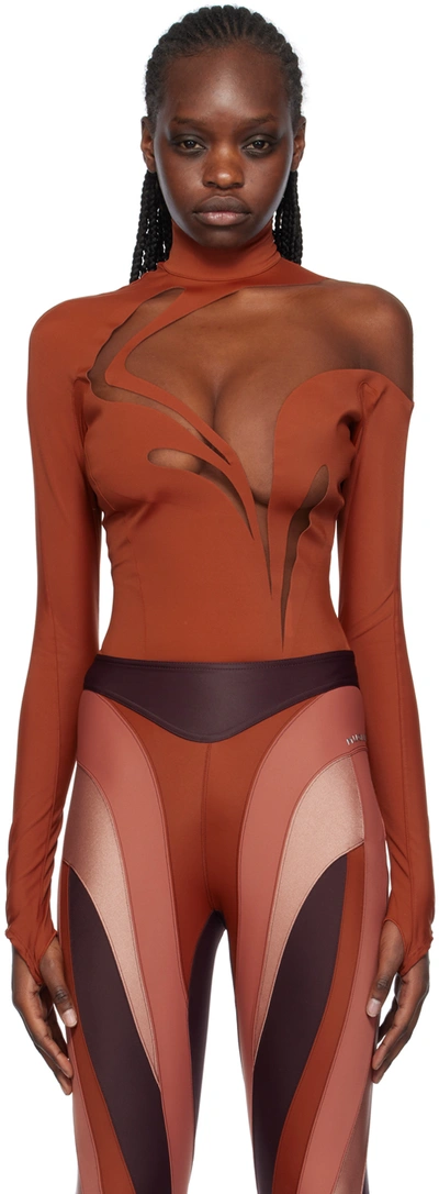 Mugler Tan Swirly Bodysuit In B71n2 Sienna/nude 02