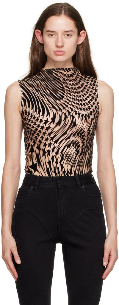 Mugler Black Star Bodysuit In B99n1 Black/nude01