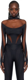 Mugler Illusion Tulle Bodysuit In 19992 Black Nude 02