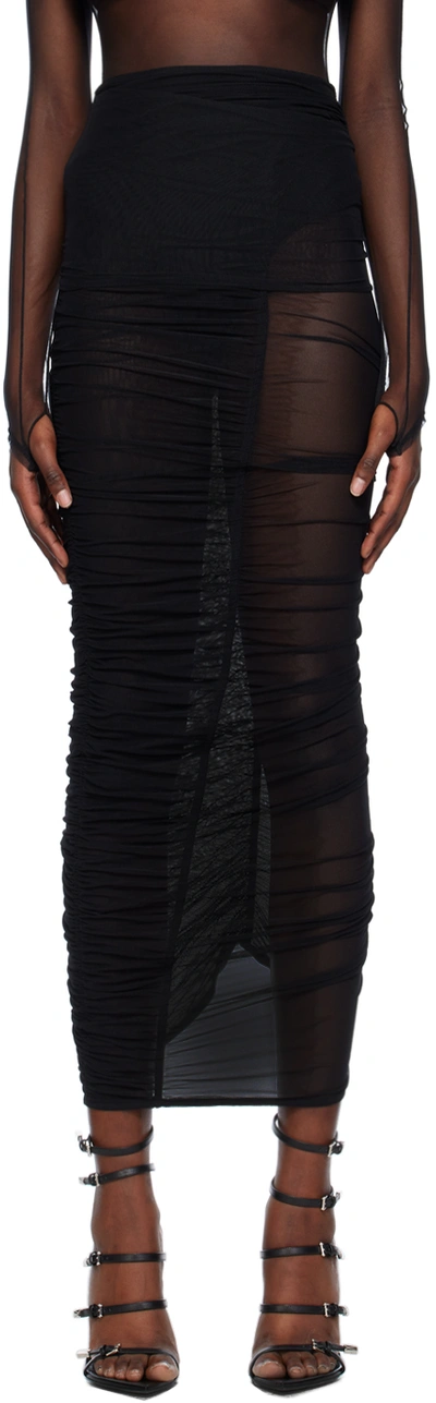 Mugler Mesh Midi Skirt In Schwarz