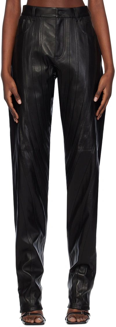 Mugler Black Spiral Leather Trousers