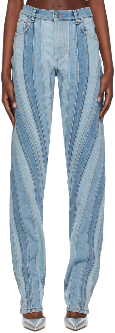 Mugler Spiral Straight-leg Jeans In Blue