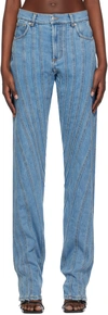Mugler Seam-embellished Straight-leg High-rise Stretch-denim Jeans In 6048 Medium Blue