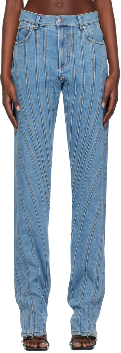 Mugler Blue Spiral Jeans In 6048 Medium Blue