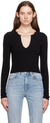 Alexander Wang V-neck Cropped Sweater With Nameplate Chain In 001 Black