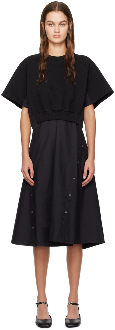 3.1 Phillip Lim Black Layered Midi Dress In Ba001 Black