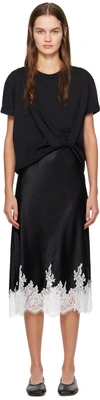3.1 Phillip Lim Draped Cotton-jersey And Lace-trimmed Satin Midi Dress In Bl014 Black-white