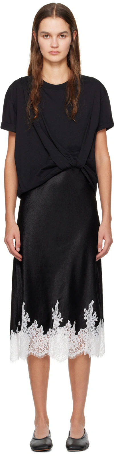 3.1 Phillip Lim Draped Cotton-jersey And Lace-trimmed Satin Midi Dress In Black