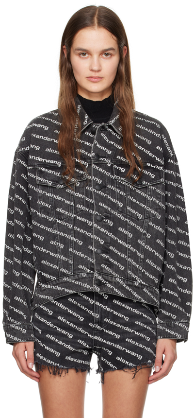 Alexander Wang Grey Aged With Logo Print Puffer Jacket In Black,white
