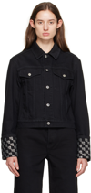 ALEXANDER WANG BLACK CRYSTAL CUFF DENIM JACKET