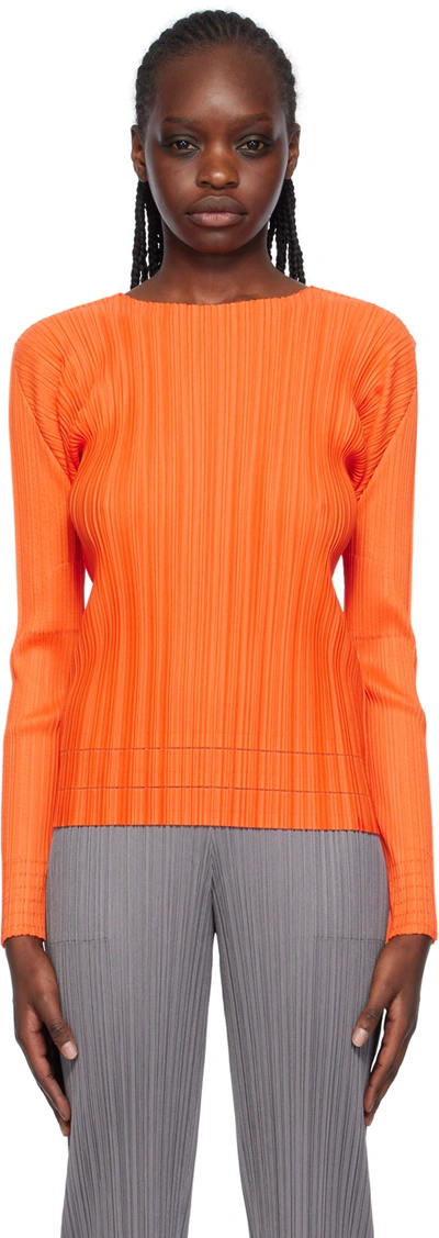 Issey Miyake Orange Soft Pleats Long Sleeve T-shirt In 33 Bright Orange