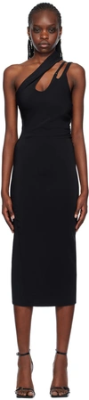 MUGLER BLACK ASYMMETRIC MIDI DRESS