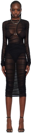 MUGLER BLACK SHEER MIDI DRESS