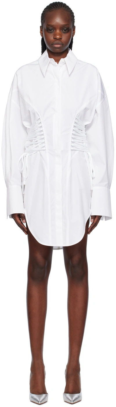 Mugler Lace-up Asymmetric Cotton-poplin Mini Dress In White
