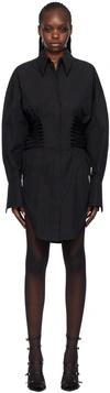 Mugler Lace-up Cotton Minidress In 1999 Black
