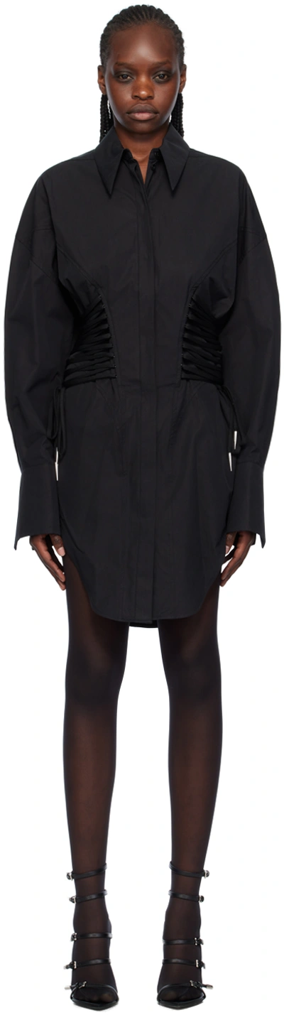 Mugler Lace-up Cotton Minidress In Black