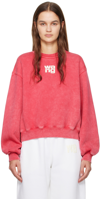 Alexander Wang T Alexanderwang.t Essential Terry Crew Sweatshirt With Puff Paint Logo In 619a Soft Cherry