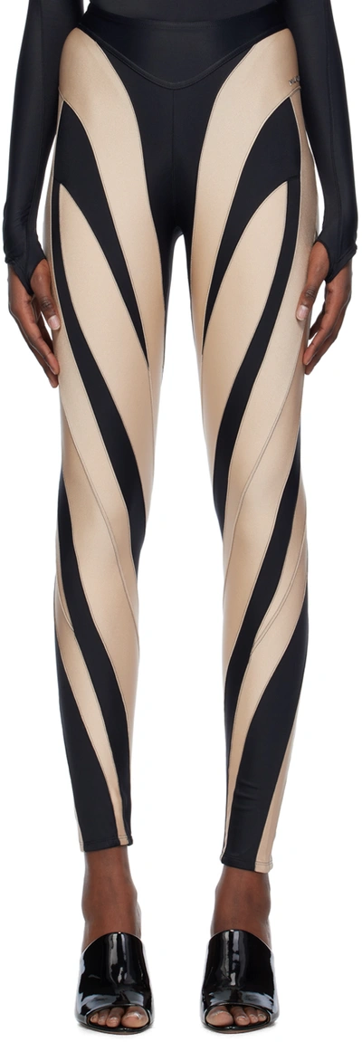 Mugler Black & Beige Spiral Leggings