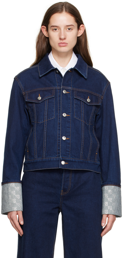 Alexander Wang Crystal-embellished Cropped Denim Jacket In Blue
