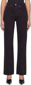 Re/done Black High-rise Jeans In Washed Black