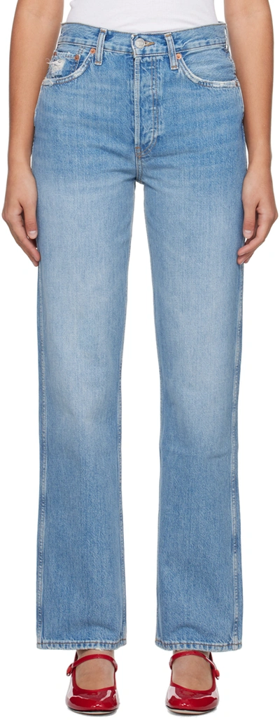 Re/done Blue High-rise Jeans In Worn Blue
