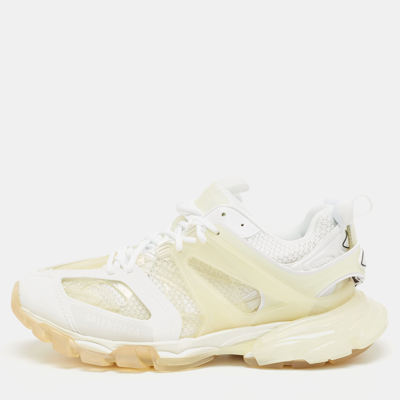 Pre-owned Balenciaga White/transparent Faux Leather And Pvc Track Clear Sole Sneakers Size 44