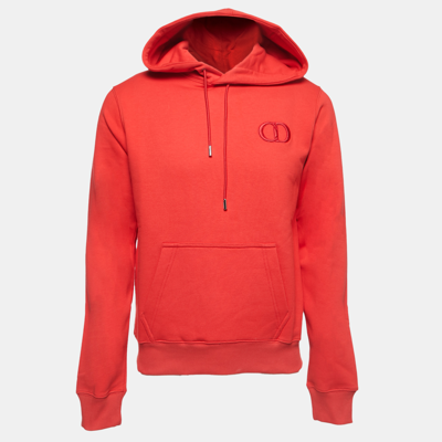 Pre-owned Dior Red Logo Embroidered Cotton Hoodie S
