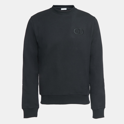 Pre-owned Dior Homme Black Logo Embroidered Cotton Crew Neck Sweatshirt M