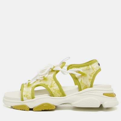 Pre-owned Dior Green/white Canvas And Pvc D-connect Sandals Size 37.5