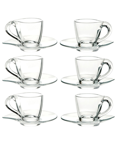 Barski European 6pc Glass Espresso Cup With Saucer Set In Clear