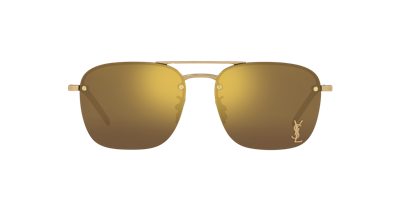 Saint Laurent Womens Gold Ys000490 Sl 309 M Rectangular-frame Metal Sunglasses In Brown