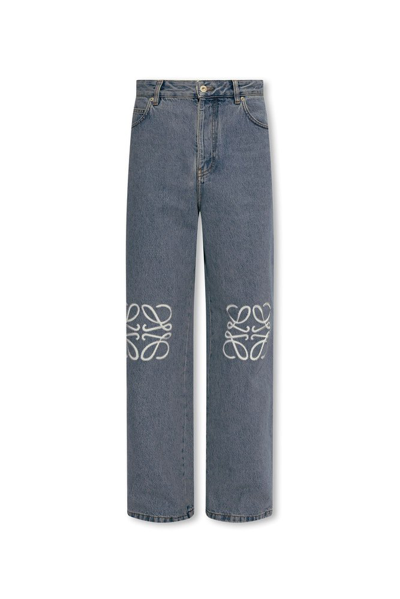 Loewe Logo Embroidered Straight Leg Jeans In Blue