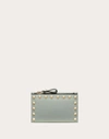 Valentino Garavani Rockstud Grainy Calfskin Cardholder With Zip Woman Water Green Uni