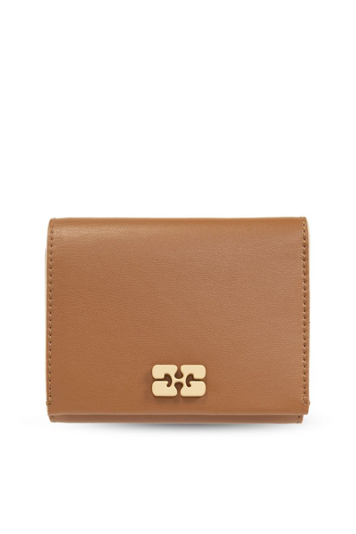 Ganni Wallet With Logo In Brown