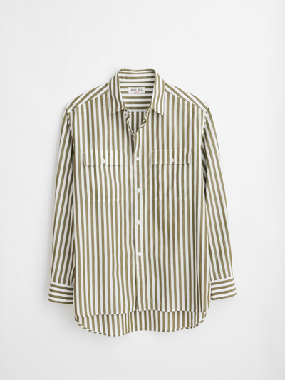Alex Mill Easy Pocket Shirt In Striped Portuguese Poplin In Olive/white
