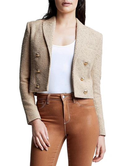 L Agence Womens Button Cropped Suit Jacket In Beige
