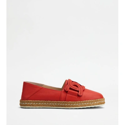 Tod's Slip-ons In Leather In Red