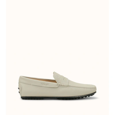 Tod's City Gommino Driving Shoes In Leather In White